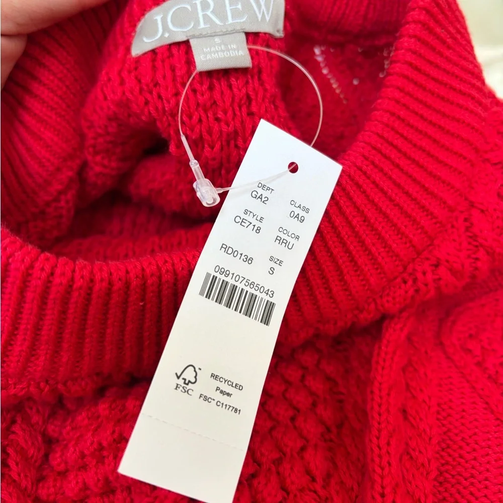 J‎ Crew Red Cable Knit Sweater size small new